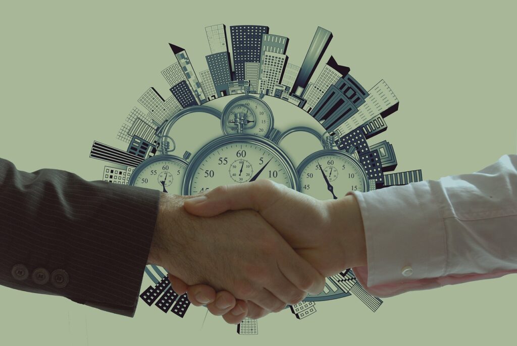 handshake, clock, buildings-6135751.jpg